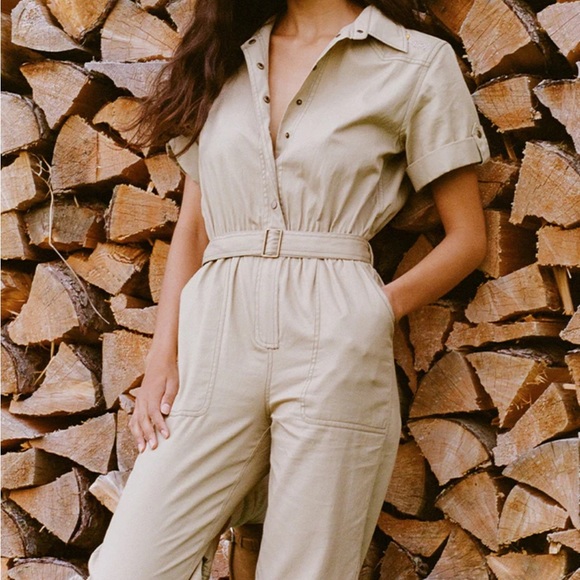Spell Foxglove Embroidered Boiler Suit in Khaki - Picture 3 of 11
